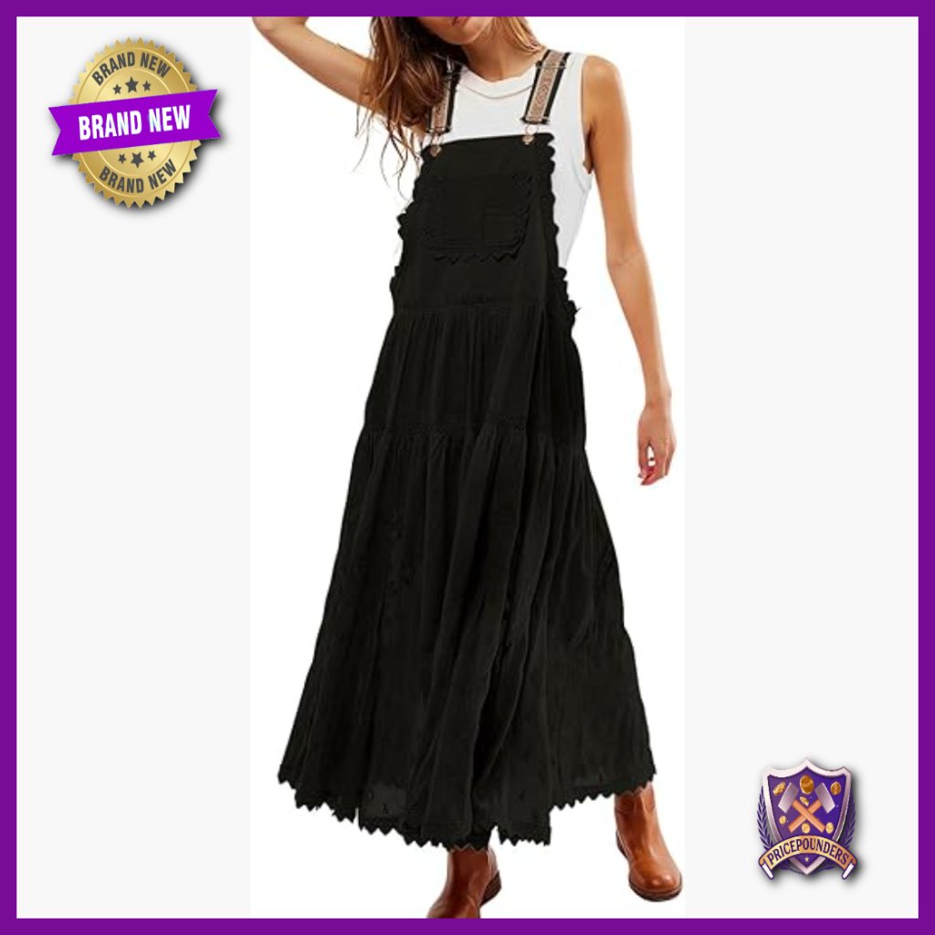 Maternity Bib Overall Dress Jumper Lace Embroidered Maxi Casual Summer